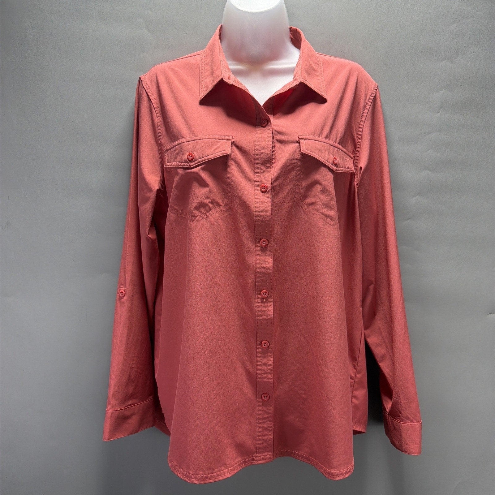 Eddie Bauer Moisture Wicking UPF 50+ Departure Top Bottom Down Shirt Womens L