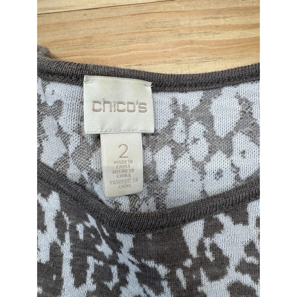 Chico's Womens Taupe Leopard Zip Pocket Long Sleeve Sweater Size 2/Large Comfort
