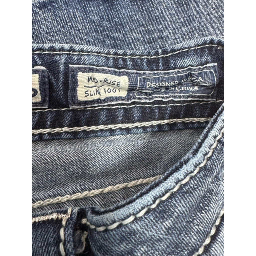 MISS ME MID RISE BOOT CUT EMBROIDERED BLUE DENIM JEAN Zig Zag Women’s Size 26