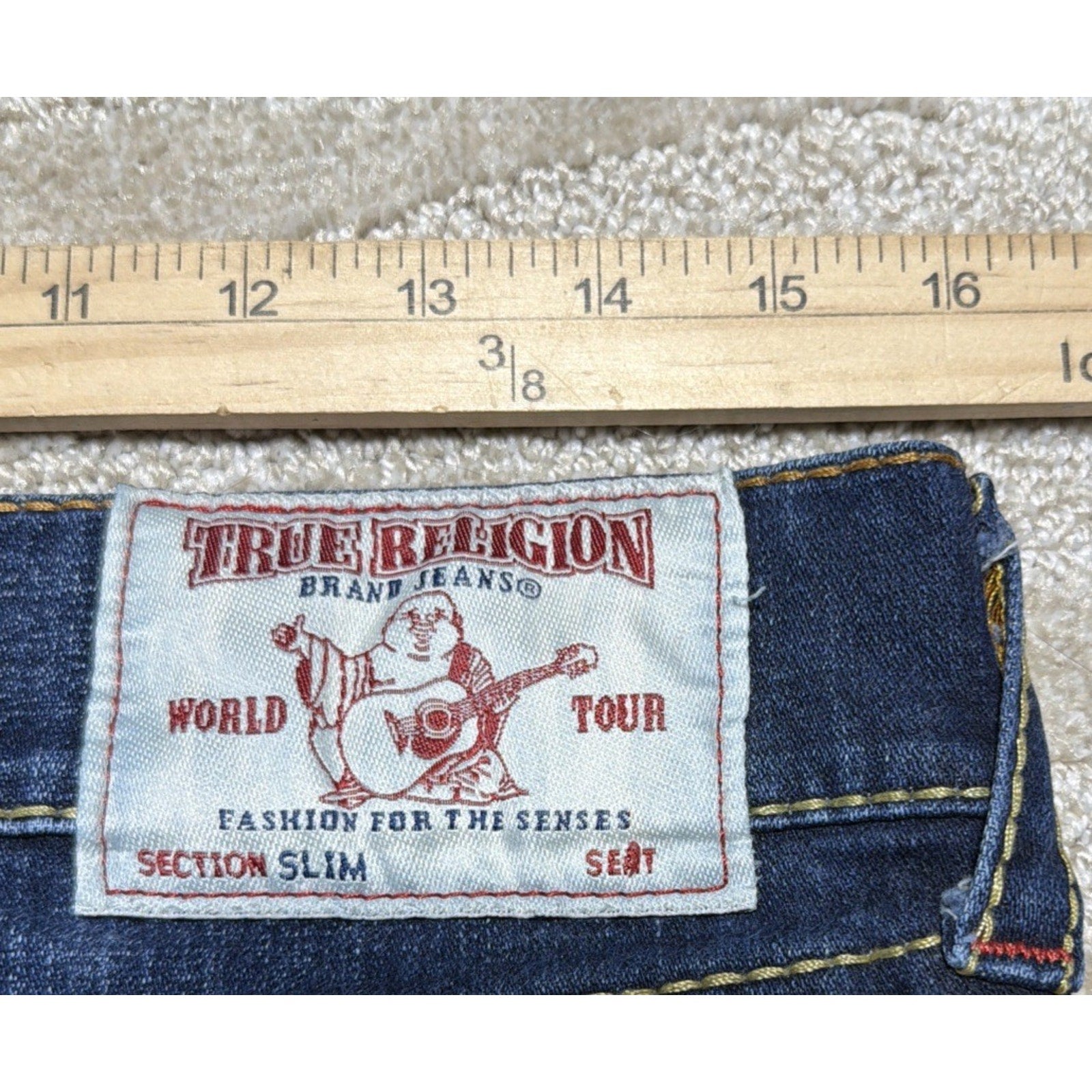 True Religion World Tour 32x32 Ultra Indigo Slim Flap Big T Mens Jeans Excellent