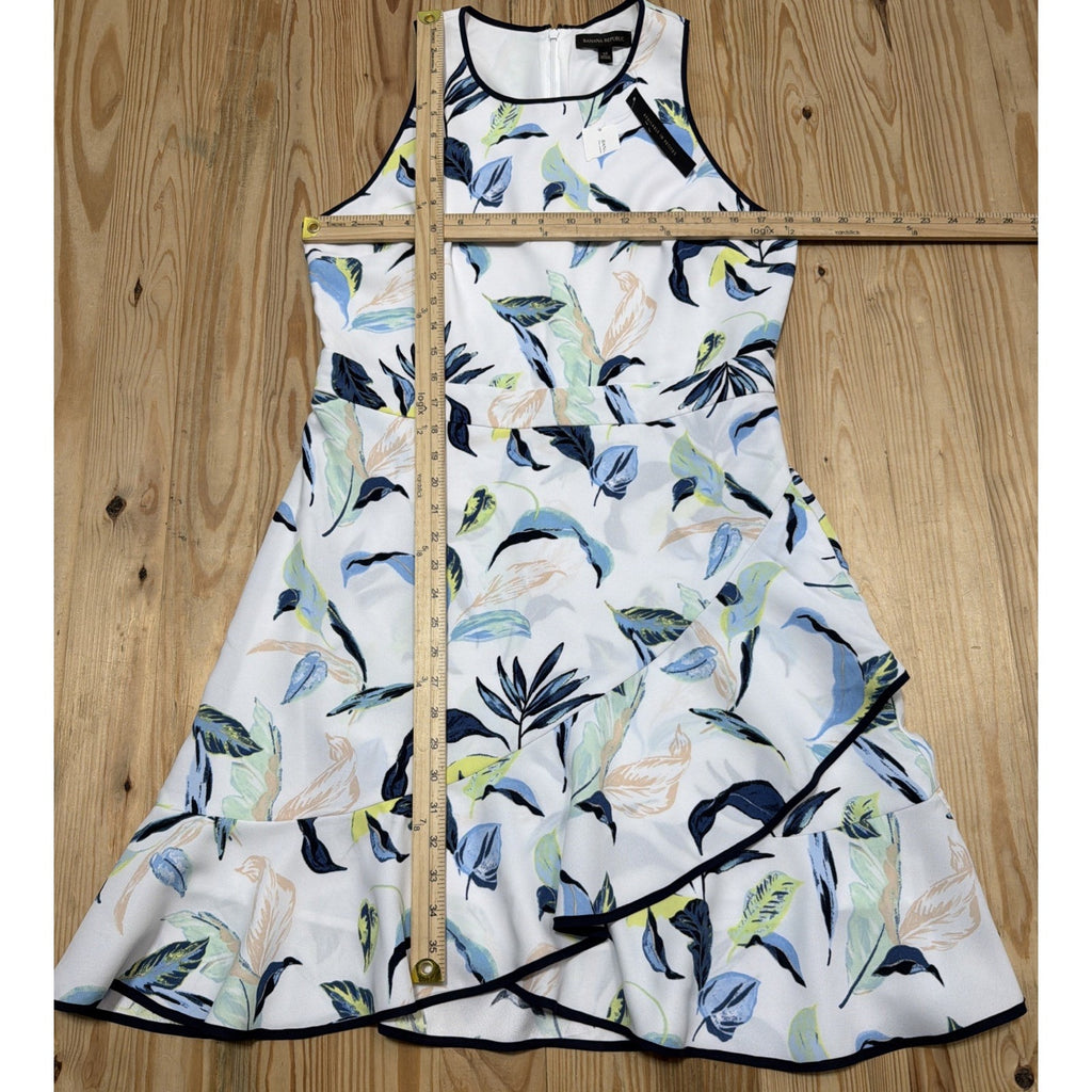 Banana Republic Racerback Sleeveless Crew Floral Navy White Wrap Dress 12 New