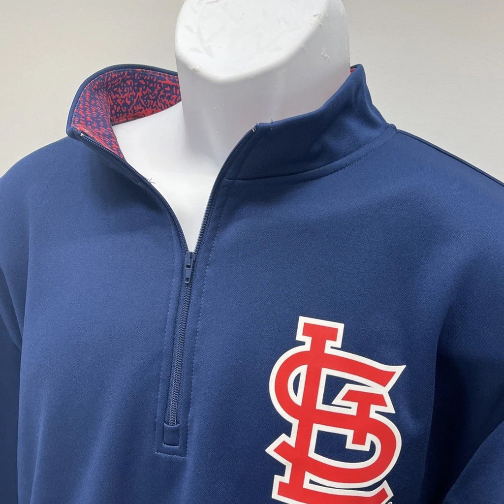 St Louis Cardinals Sweatshirt Men Large Blue Polyester Quarter Zip Logo MLB EUC