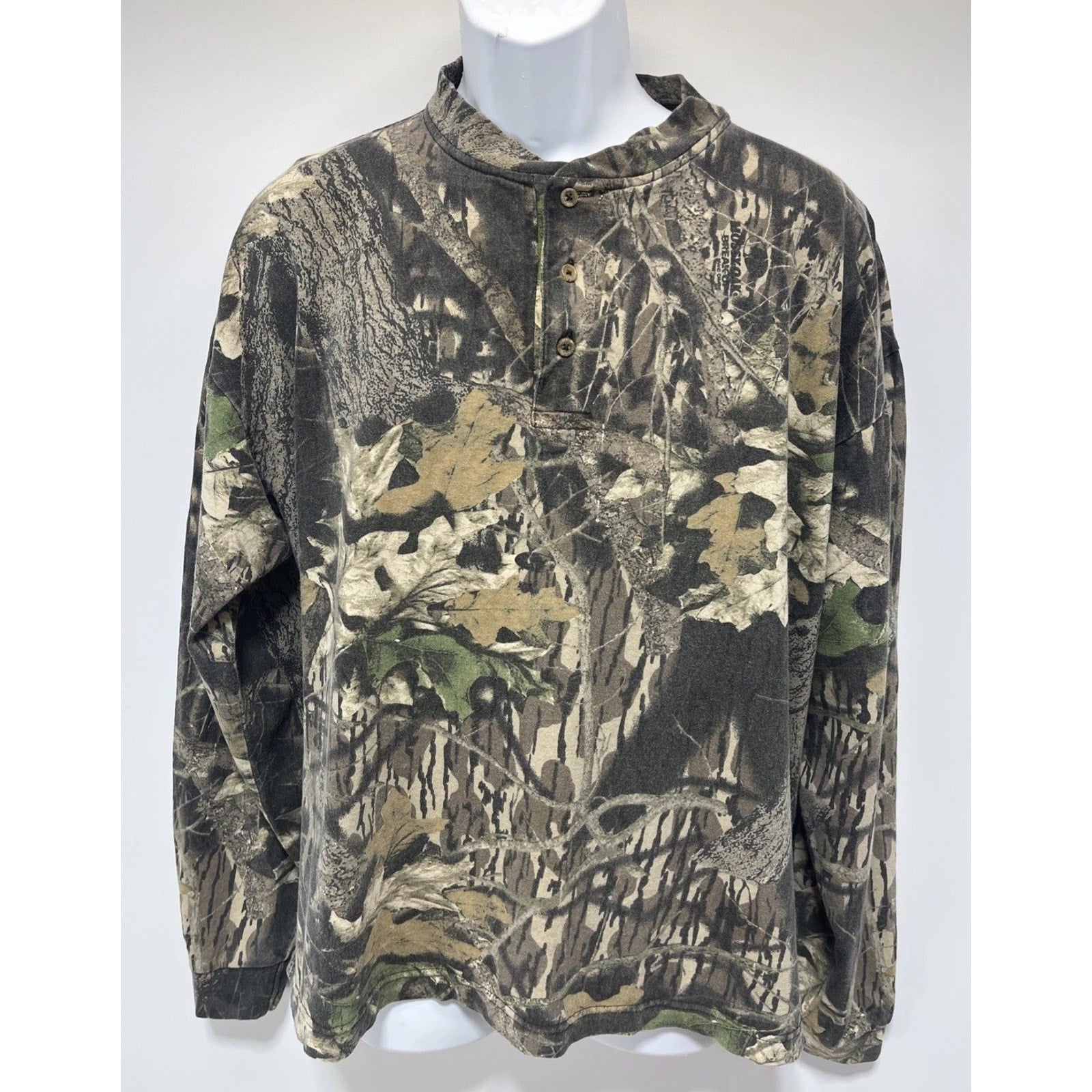 Vintage Mossy Oak Duxbak Full Foliage Long Sleeve Shirt Mens XL Mock Neck
