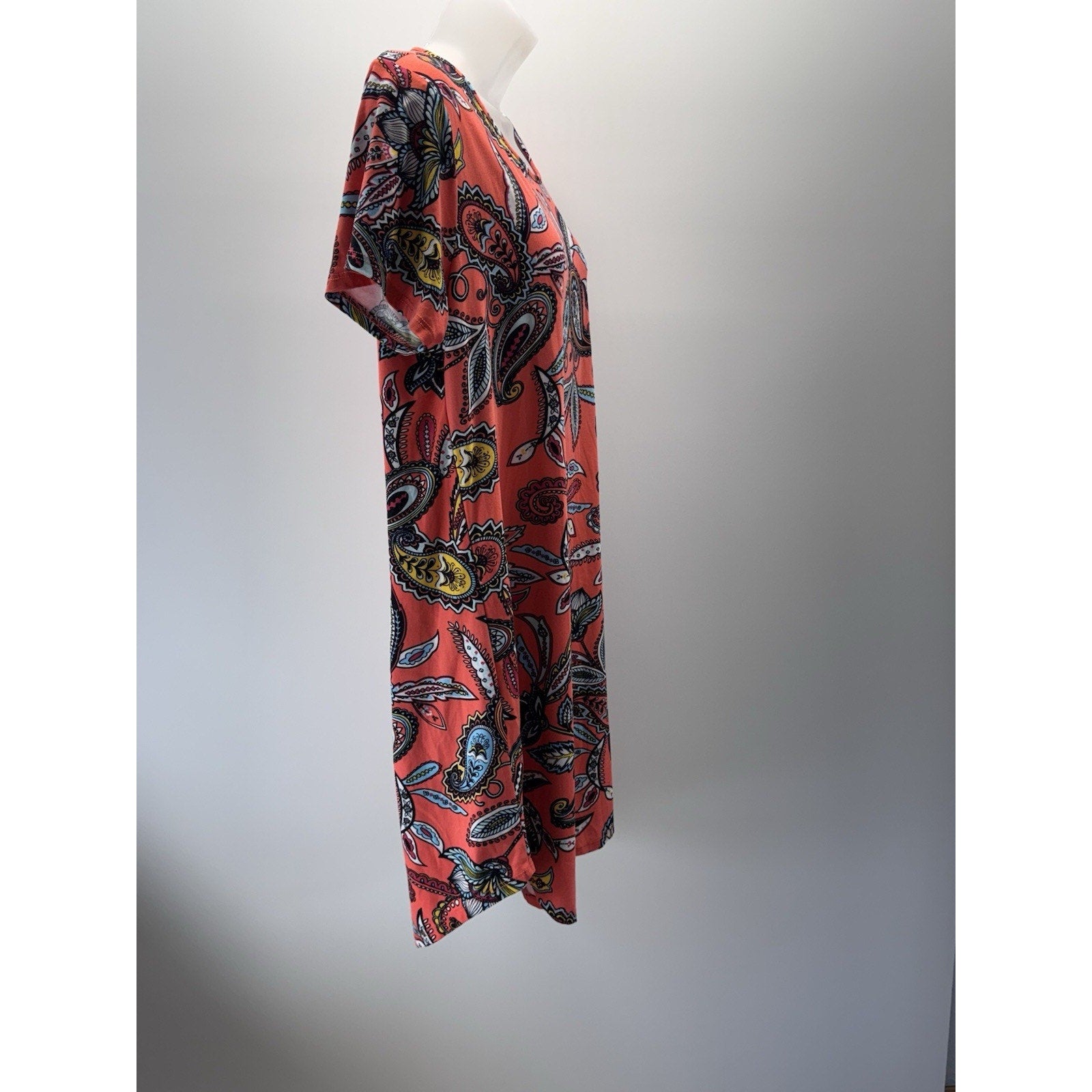 Bobbie Brooks Crew Neck Printed Stretch Casual Short Sleeve Dress Women’s Size L