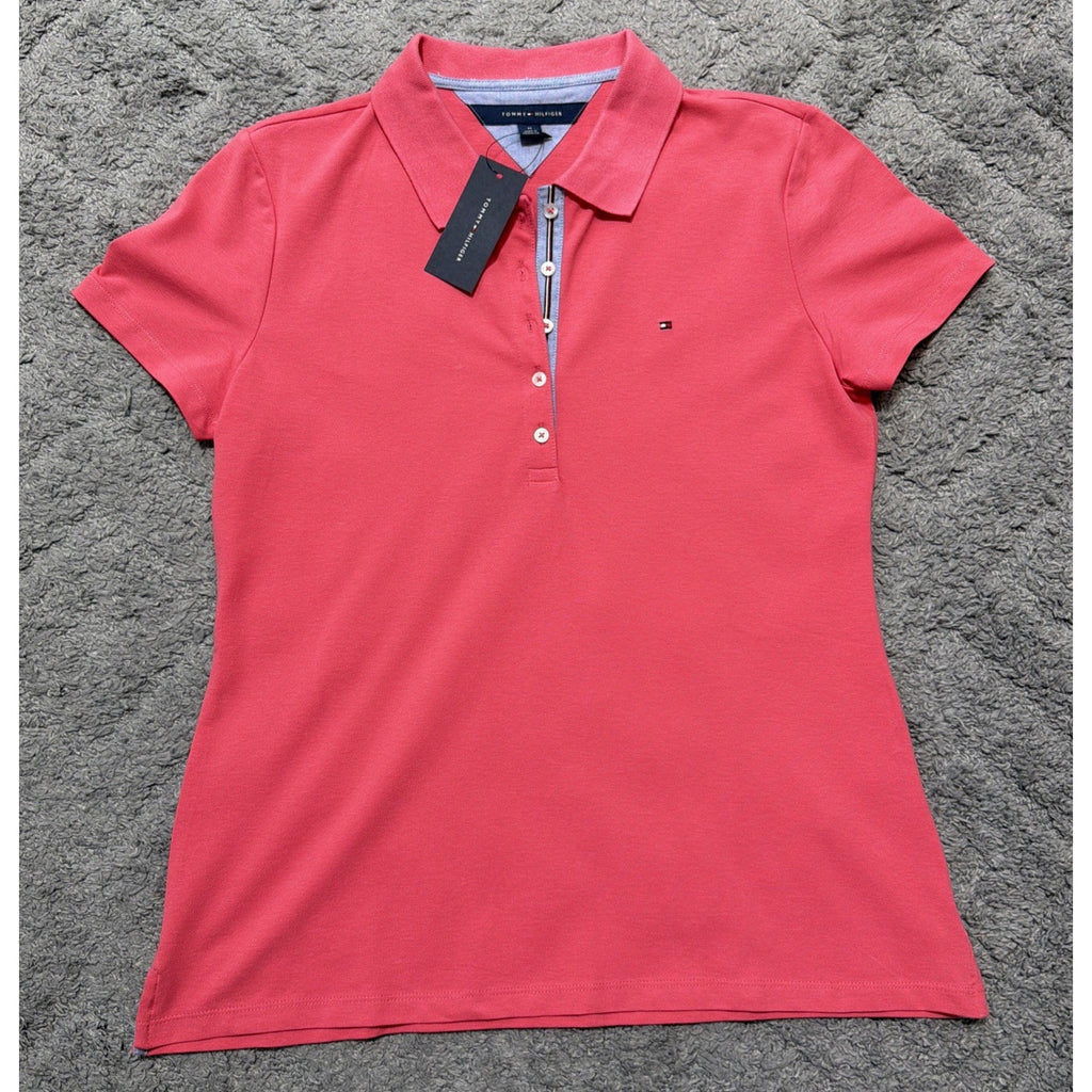 Tommy Hilfiger Woman T-shirt M Pink Short Sleeve Collard Cotton New