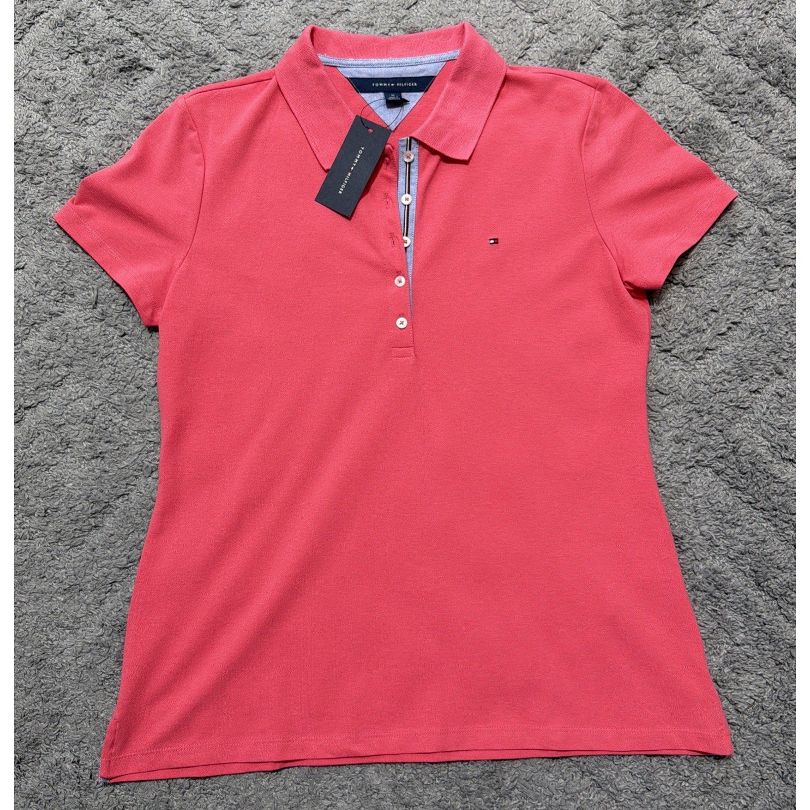 Tommy Hilfiger Woman T-shirt M Pink Short Sleeve Collard Cotton New