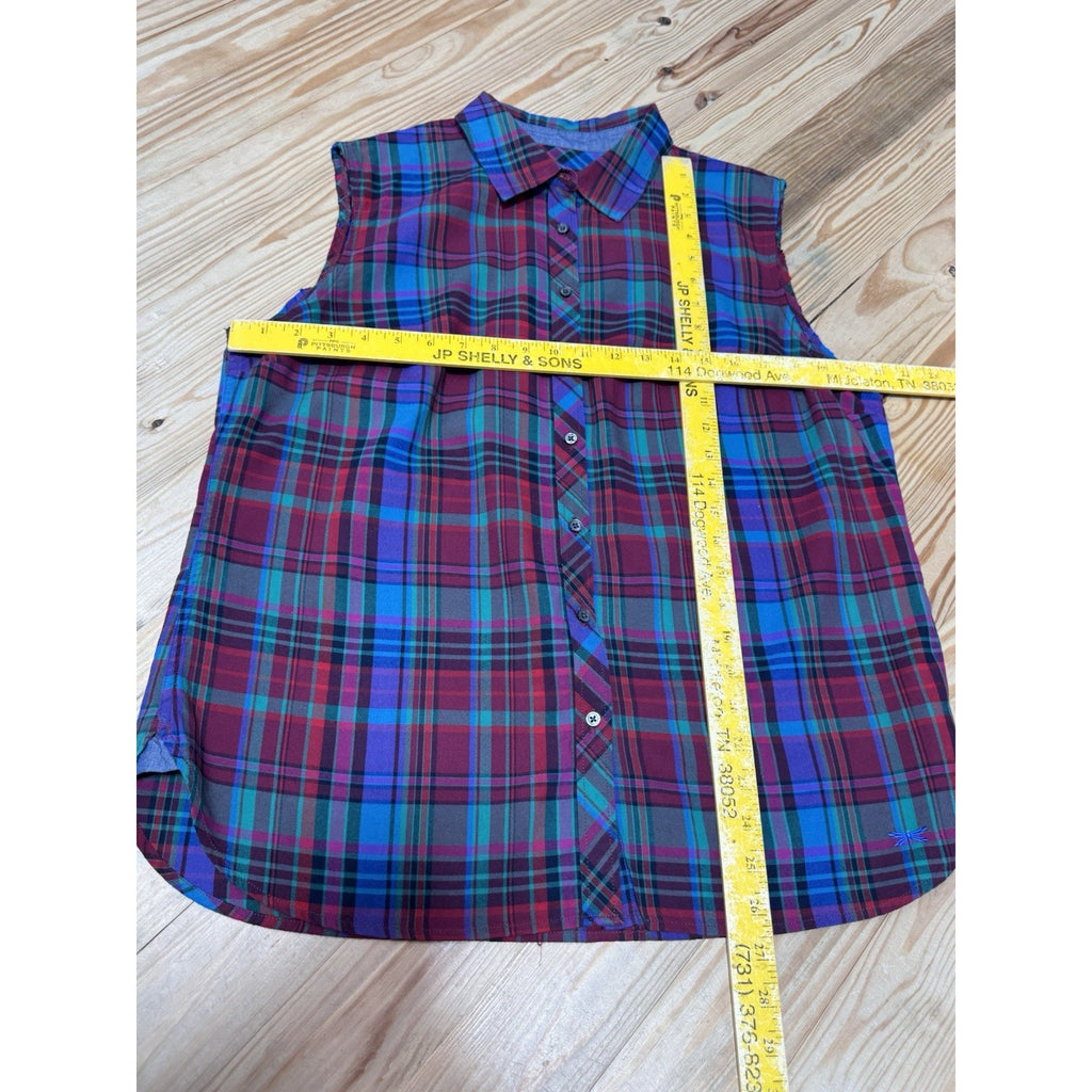 Talbots Vtg Shirt Red Blue Plaid Button Up Sleeveless Women’s Size 1X No Tag