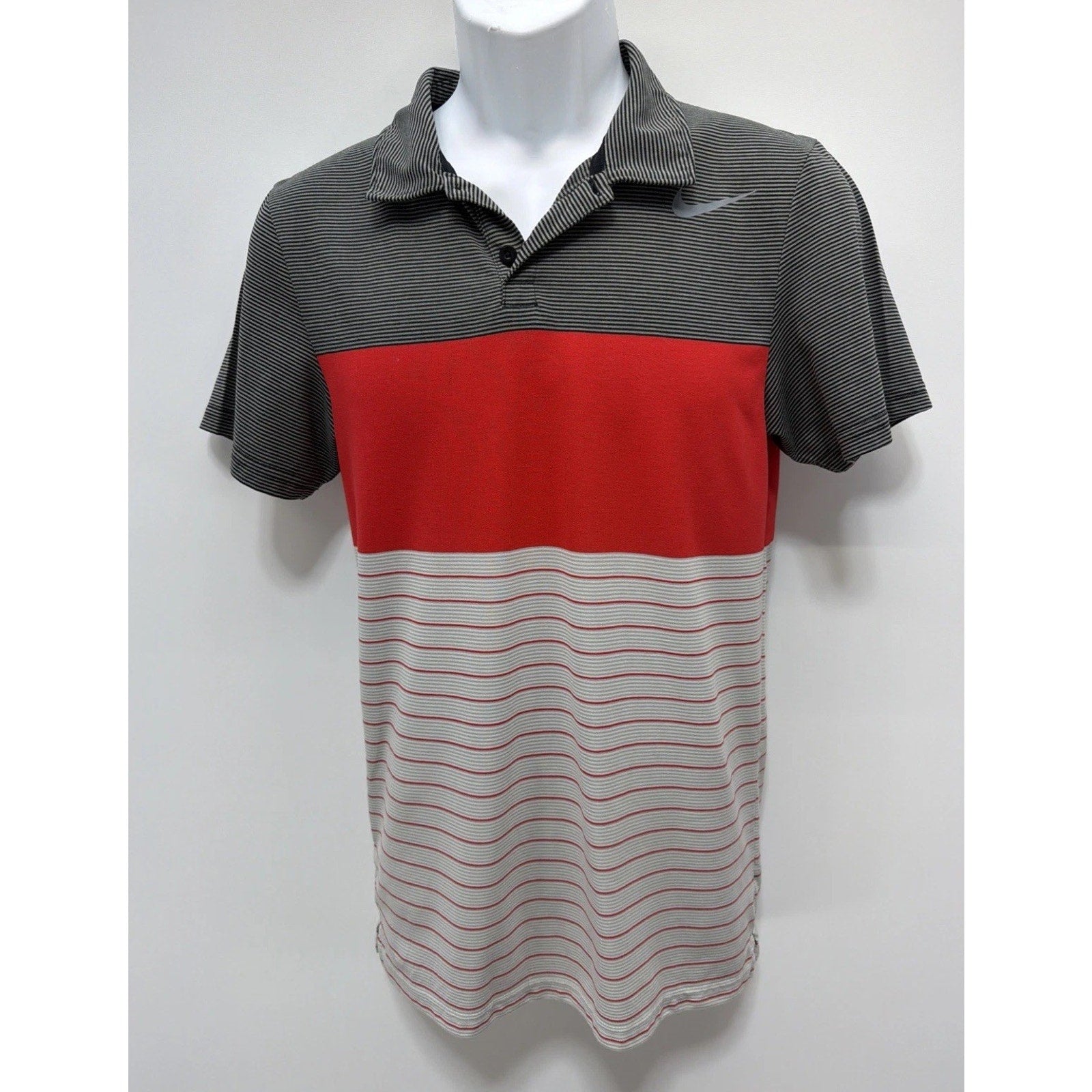 Nike De Fit Golf Polo Shirt Men’s S Black Gray Striped Performance Stretch