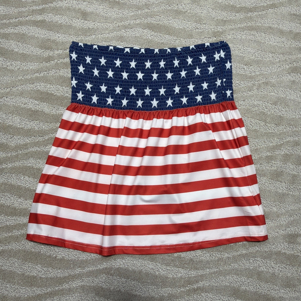 Tube Top Tank Womens Size XL Blue Red White Stars Patriotic Strapless Stretch