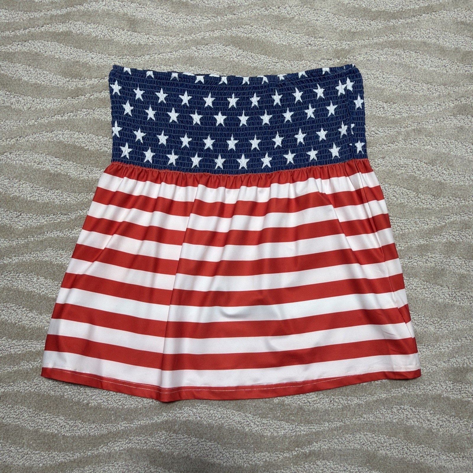 Tube Top Tank Womens Size XL Blue Red White Stars Patriotic Strapless Stretch