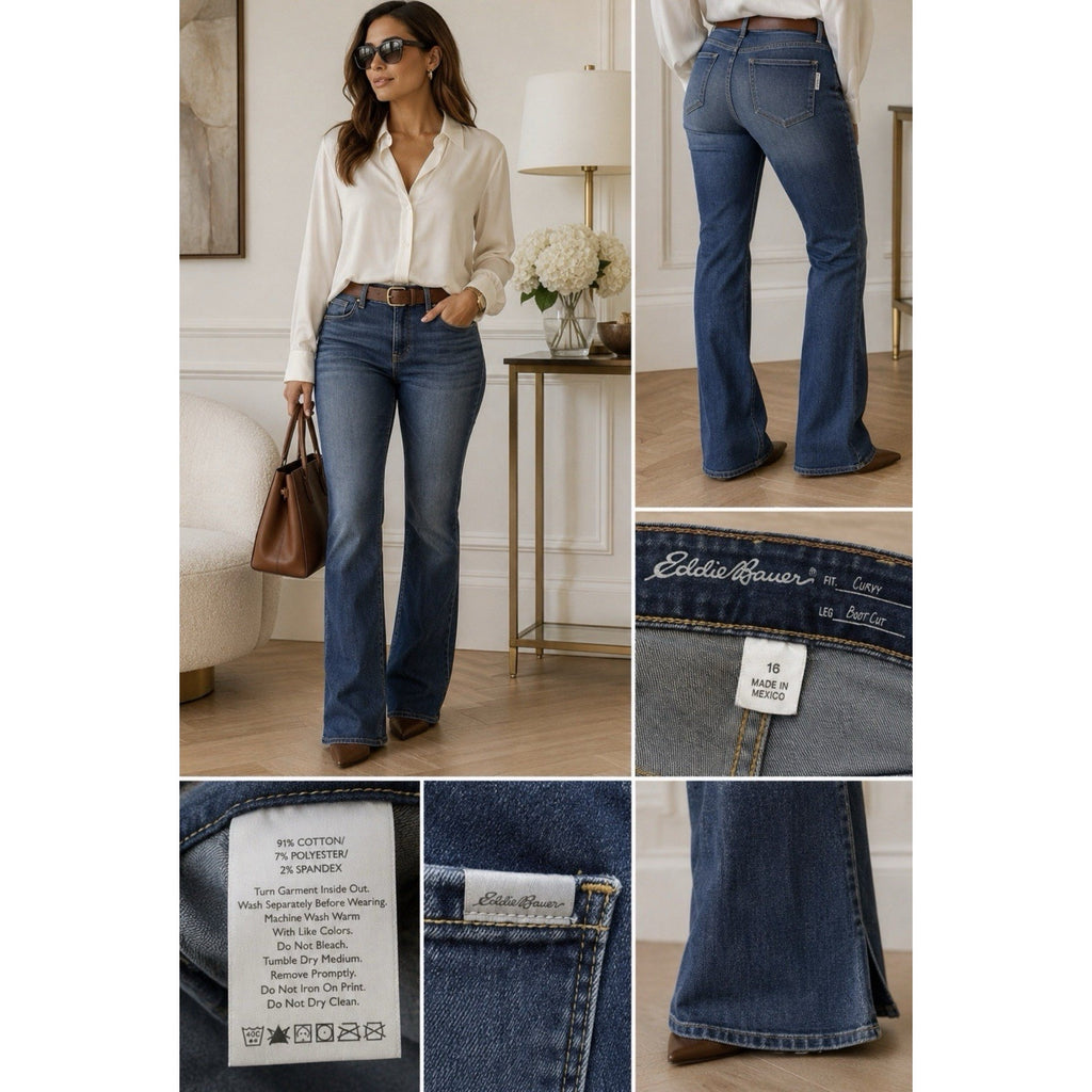 Eddie Bauer Jeans Women's Size 16 Curvy Bootcut Antique Blue Stretch Denim