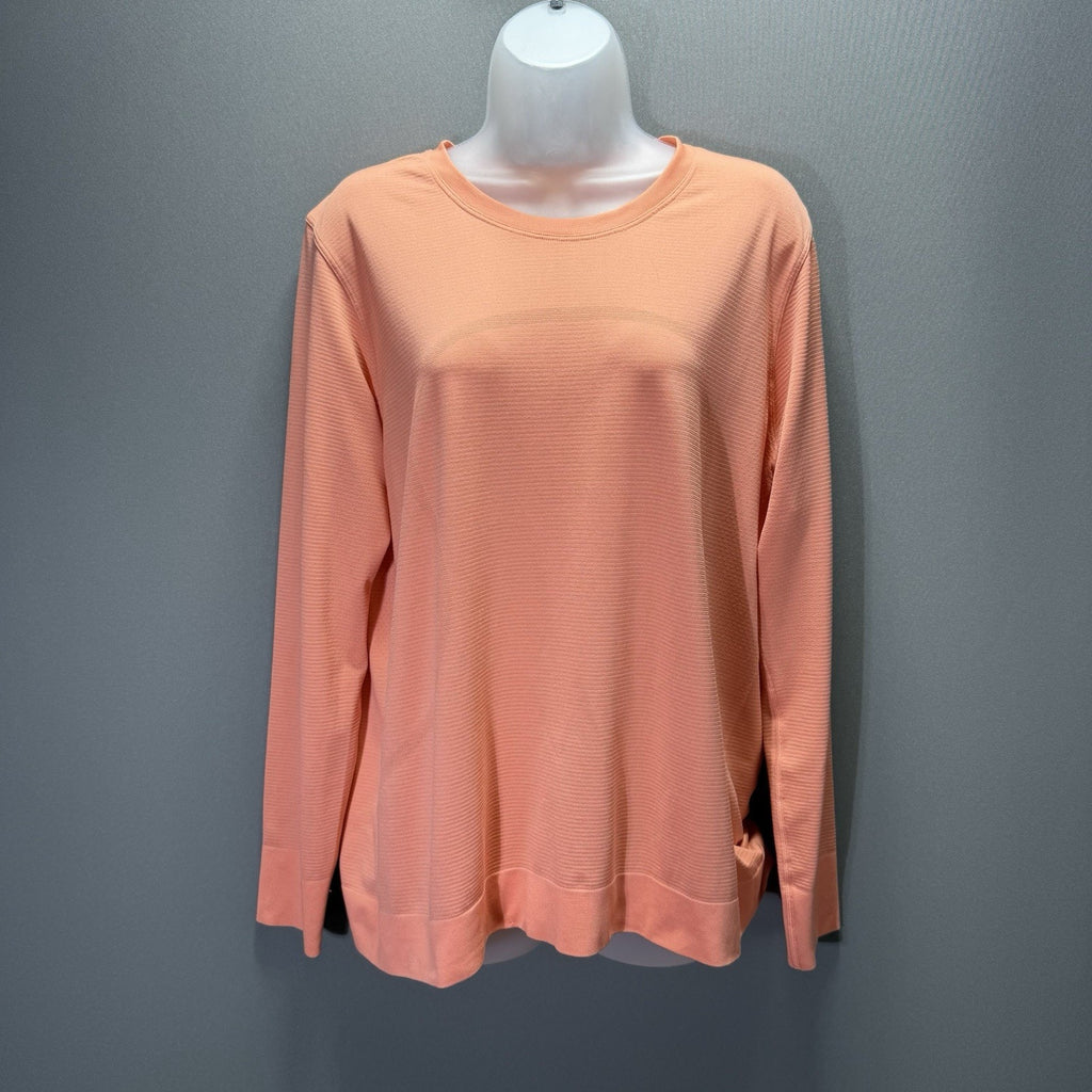 Lululemon Womens Coral Orange Long Sleeve Crew Neck Athletic Shirt Relaxed Fit