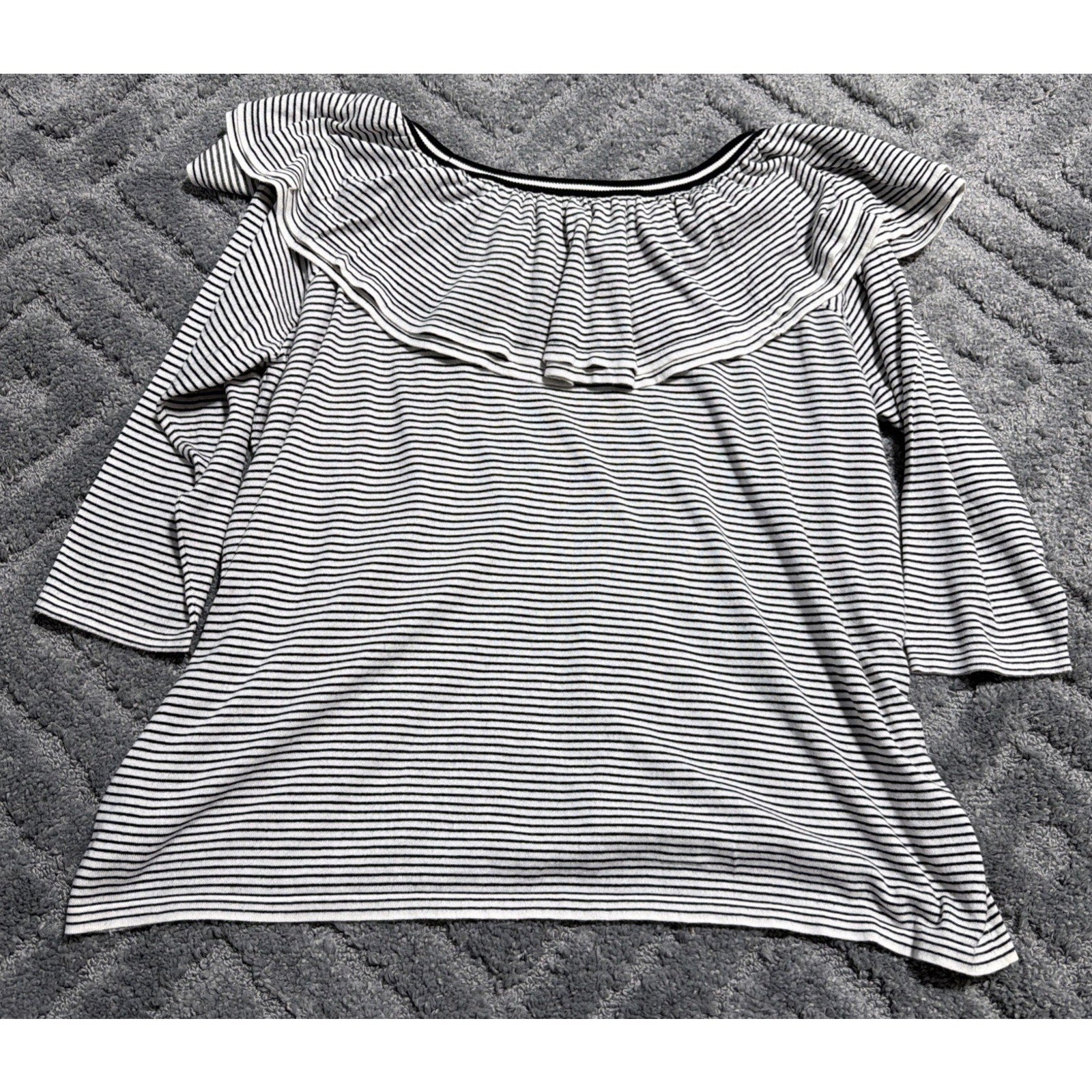 RALPH LAUREN Plus 3X Striped knit Lagenlook 3/4 Sleeve Ruffled Sweater SOFT!