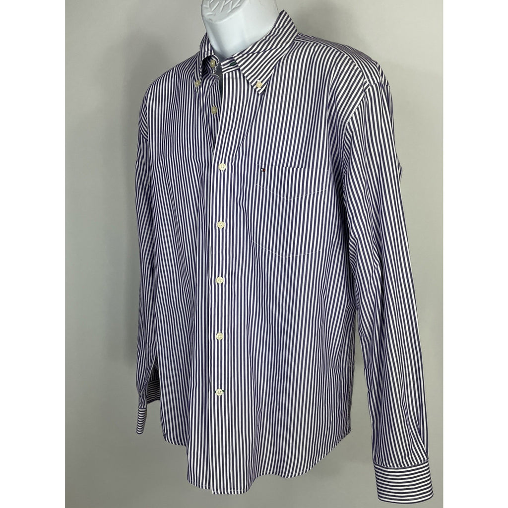 Tommy Hilfiger Academy Poplin Mens Long Sleeve Purple Striped Shirt Large