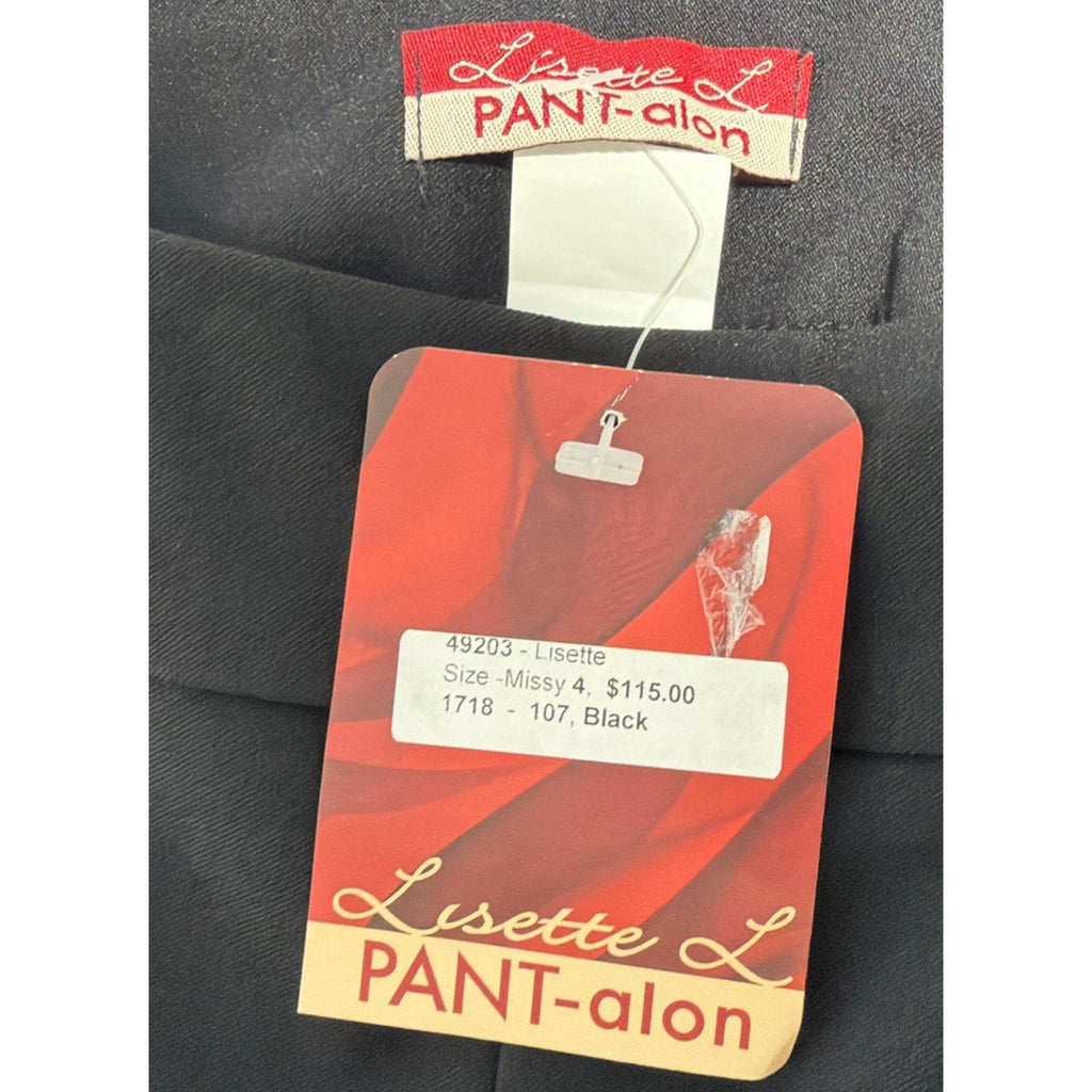 Lisette Plant-Alon Pants Women's 4 Black Straight Leg Stretch Trousers New