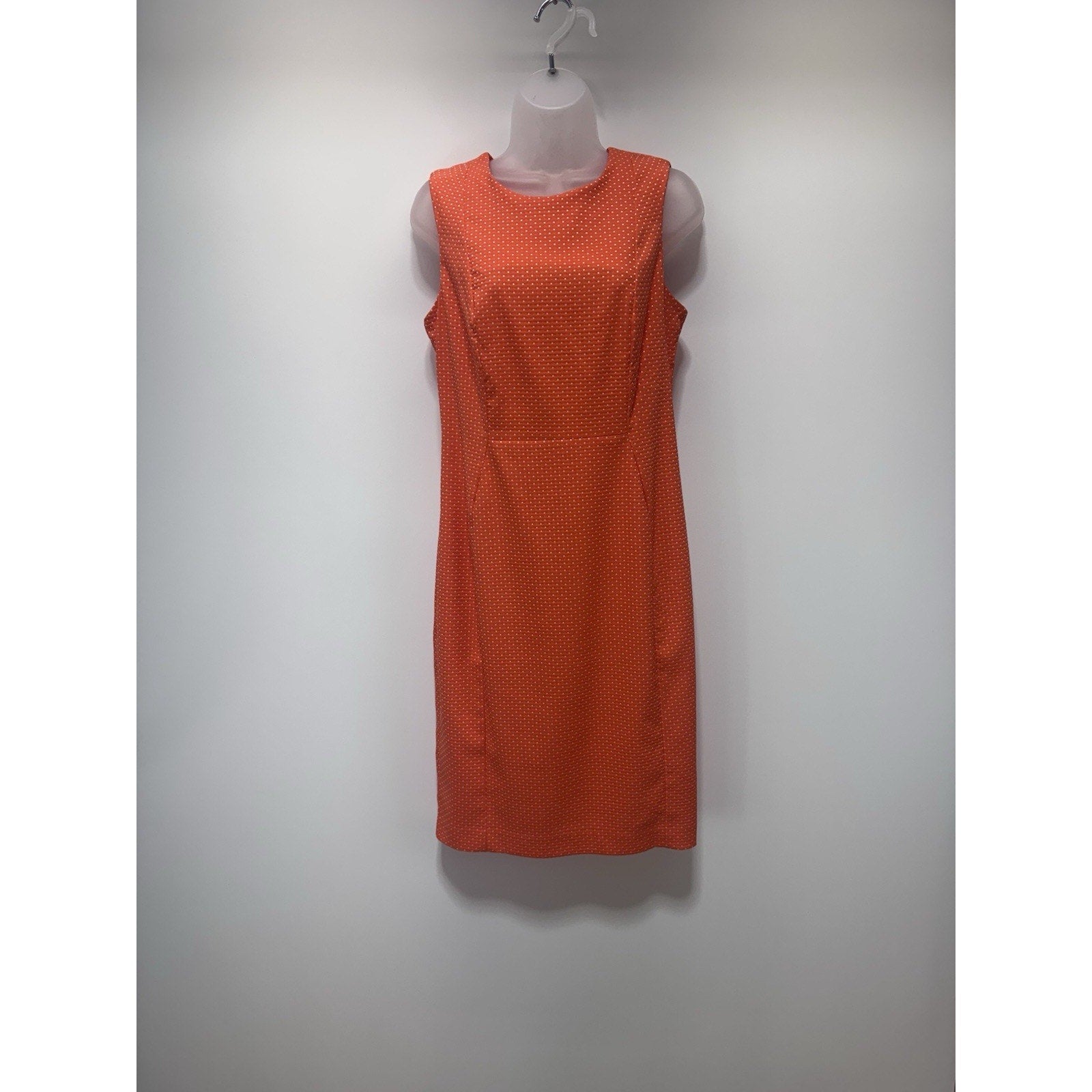 Calvin Klein Dress Orange Polka Dot Sheath Sleeveless Career Women’s Size 10