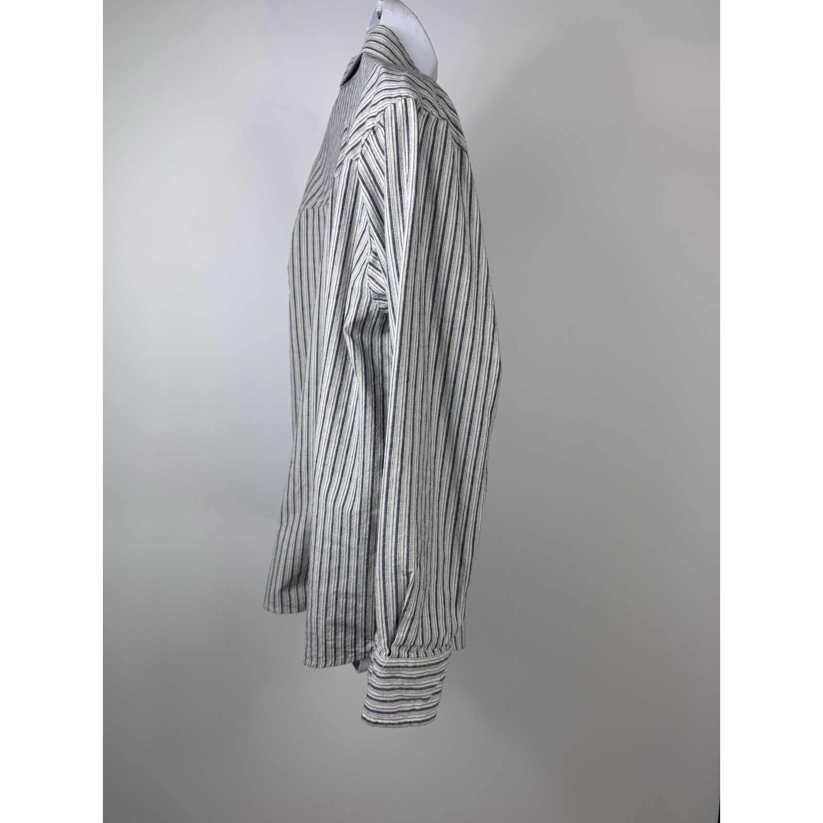 CE Schmidt Workwear Men’s Large Shirt Button Up Long Sleeve Blue White Stripe