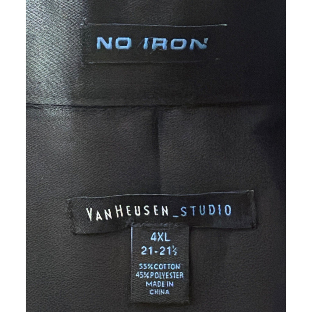 New VAN HEUSEN STUDIO No Iron Big &Tall 4XL Black Button Down Dress Shirt NWT
