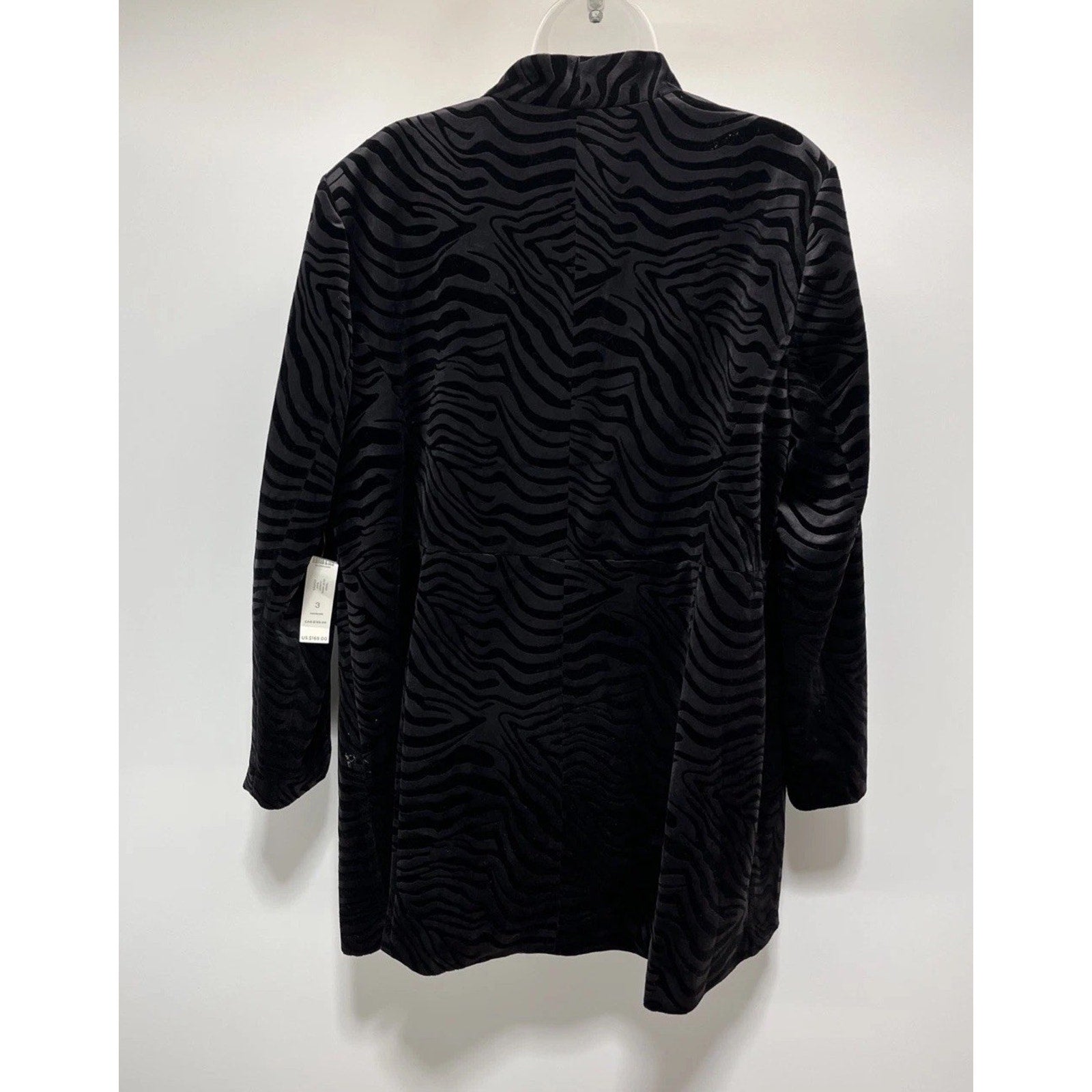 CHICO'S BLACK EMBOSSED ZEBRA PRINT VELVET JACKET SIZE 3 NWT