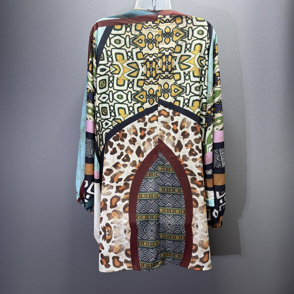 UMGEE Women’s Kimono Cardigan M/L Open Front Duster Boho Animal Print Stretch