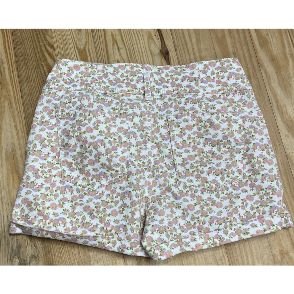 No Boundaries Corset Shorts White Pink Flowers High Rise Women's Size 11