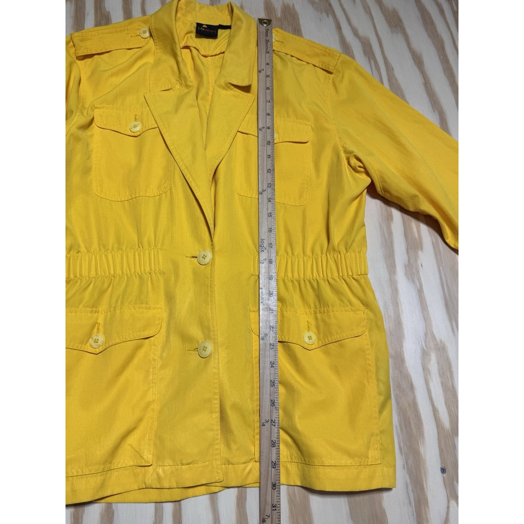 Vtg Liz Sport Petite Yellow Utility Jacket Women L Lightweight Safari Military