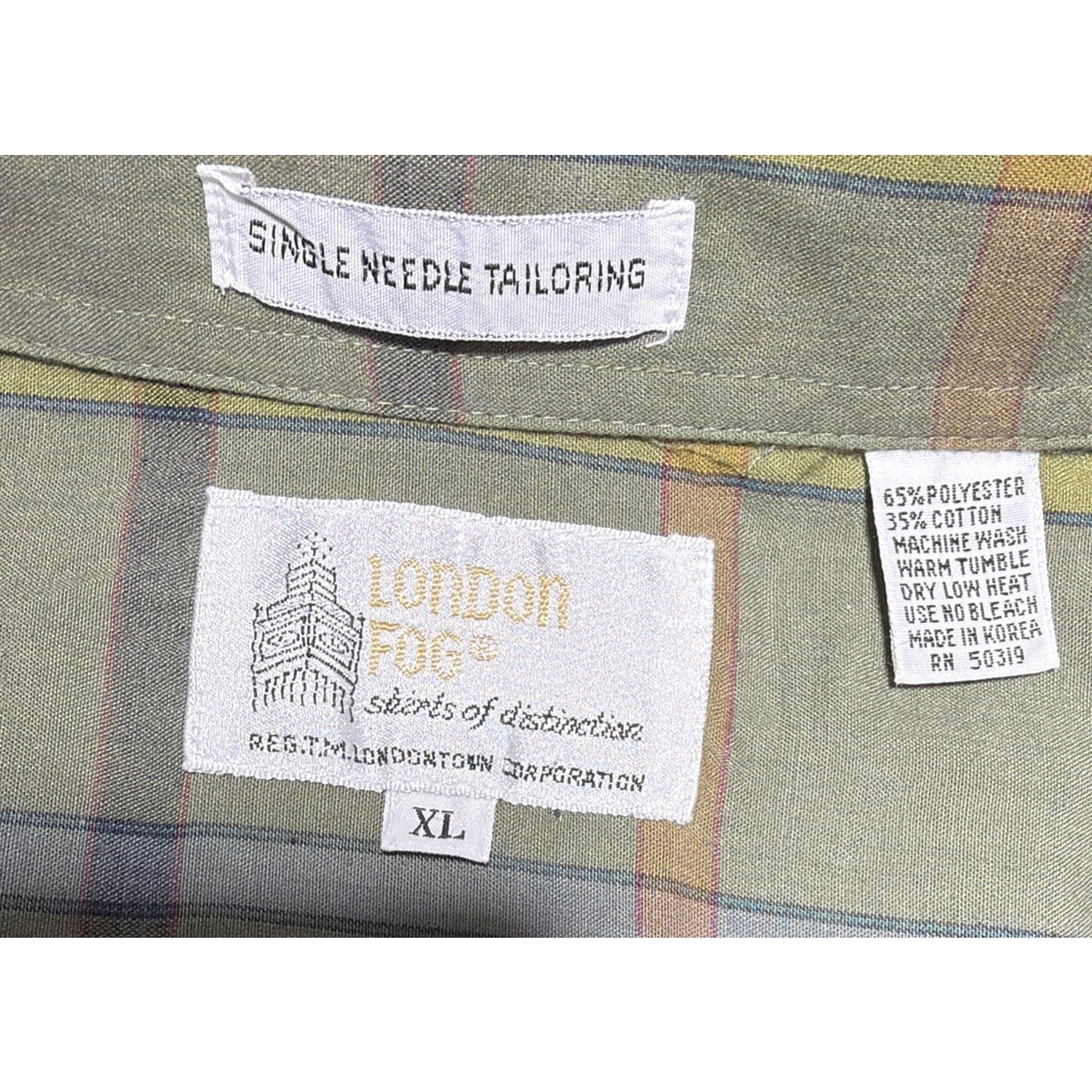 Vintage London Fog Plaid Dress Shirt Single Needle Tailored XL Cabincore