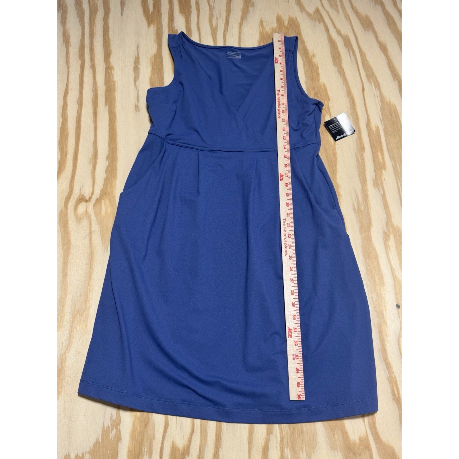 Eddie Bauer Aster Crossover Dress Women’s Large Blue Sleeveless Pocket New