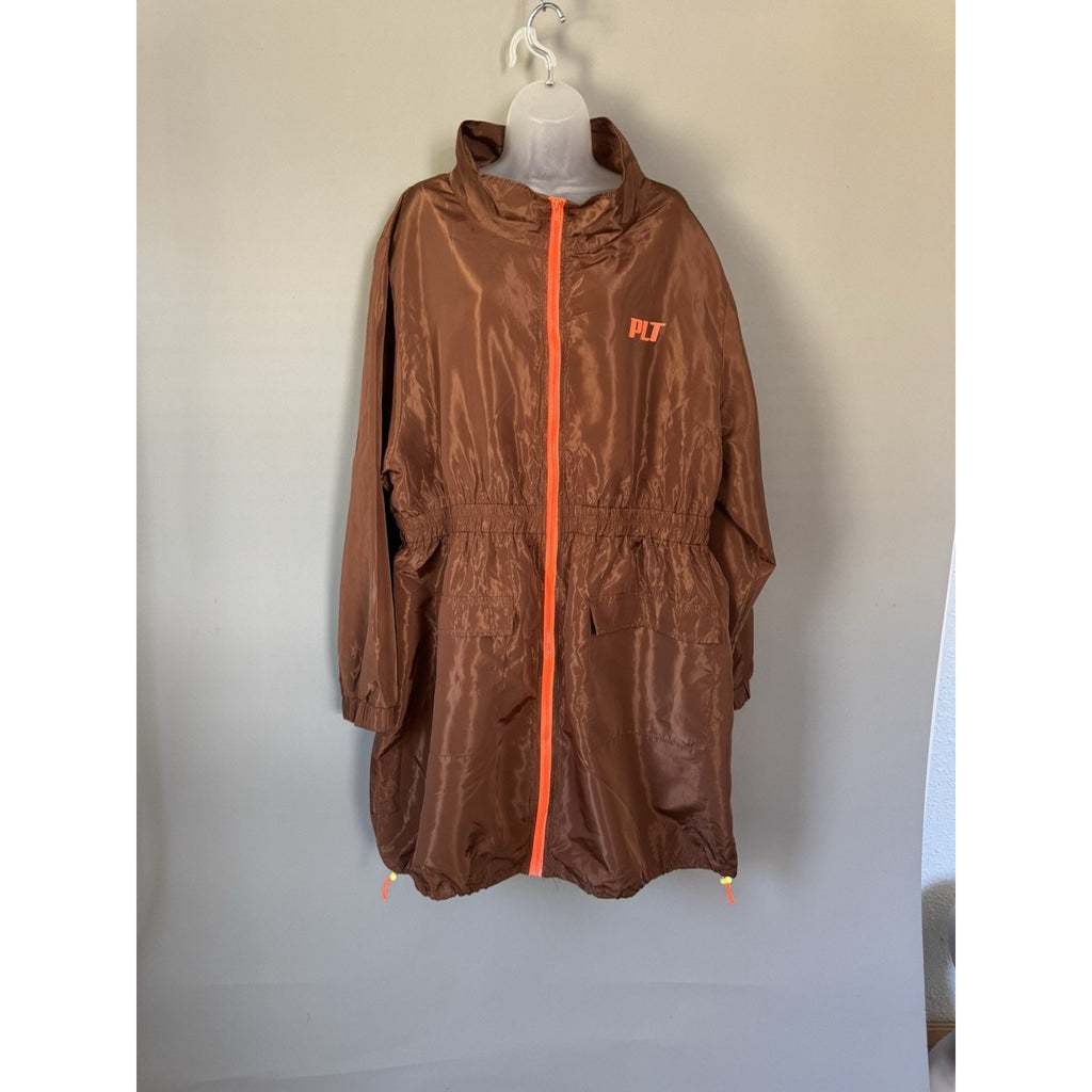 PrettyLittleThing Windbreaker Sheath Dress 3X Brown Orange Zip Long Rain Coat