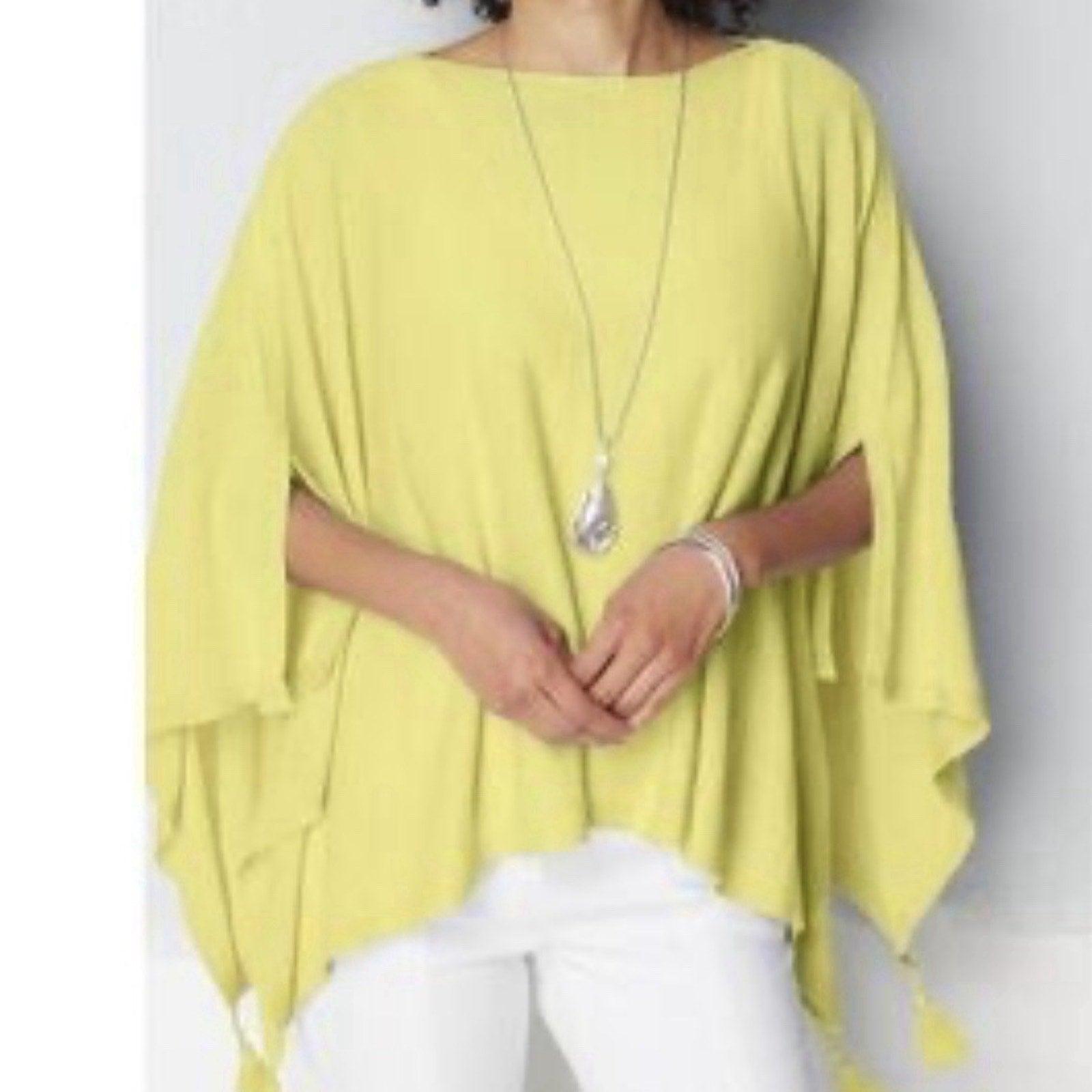 J.Jill Citron Linen Blend Poncho Tunic With Tassels Fringe Oversized Relaxed Fit