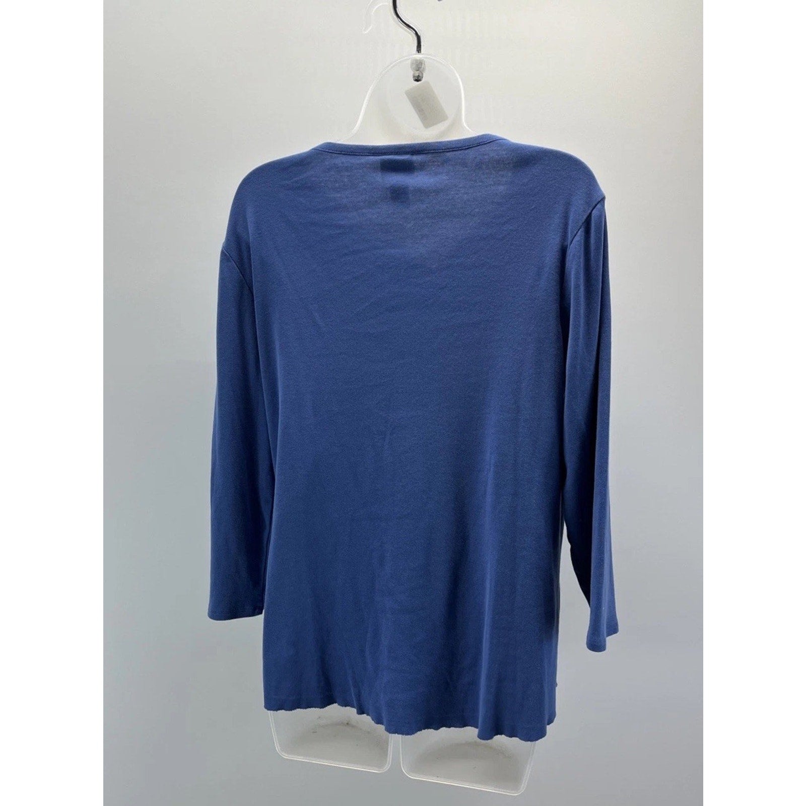 Chicos Women's 1 Small Pullover V-Neck Shirt Tunic 3/4 Sleeve Linen Blue
