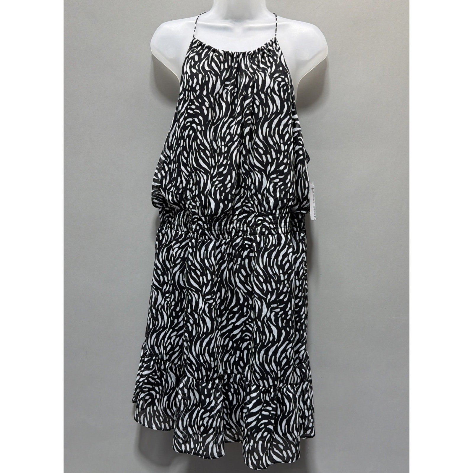 NWT Nine West Women’s XXL Black White Zebra Print Sleeveless Ruffle Hem Dress