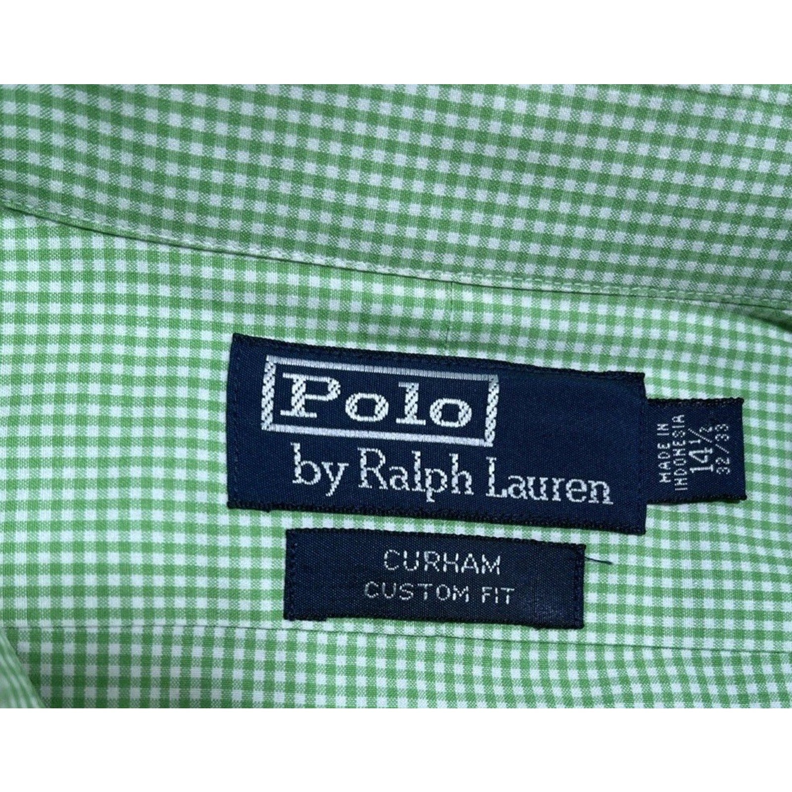 POLO RALPH LAUREN Green Gingham CURHAM CUSTOM FIT Shirt Size Small Long Sleeve
