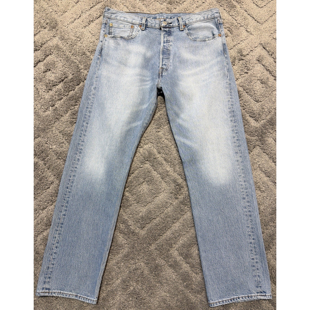 Levis 501 Original Fit Mens Light Wash Blue Straight Leg Button Fly Jeans 34x30