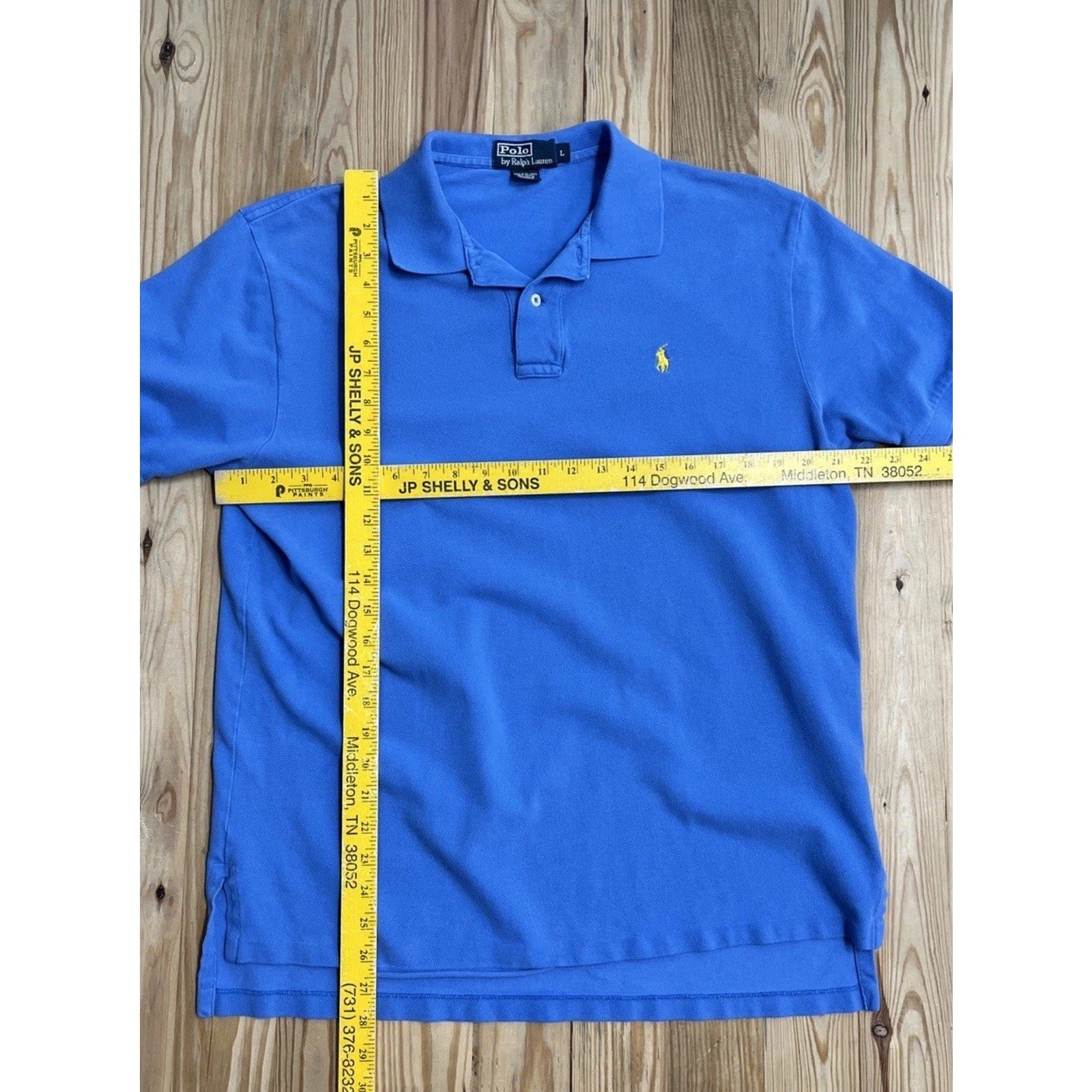 POLO Ralph Lauren Blue Polo Shirt w/ Yellow Pony Logo Mens Large