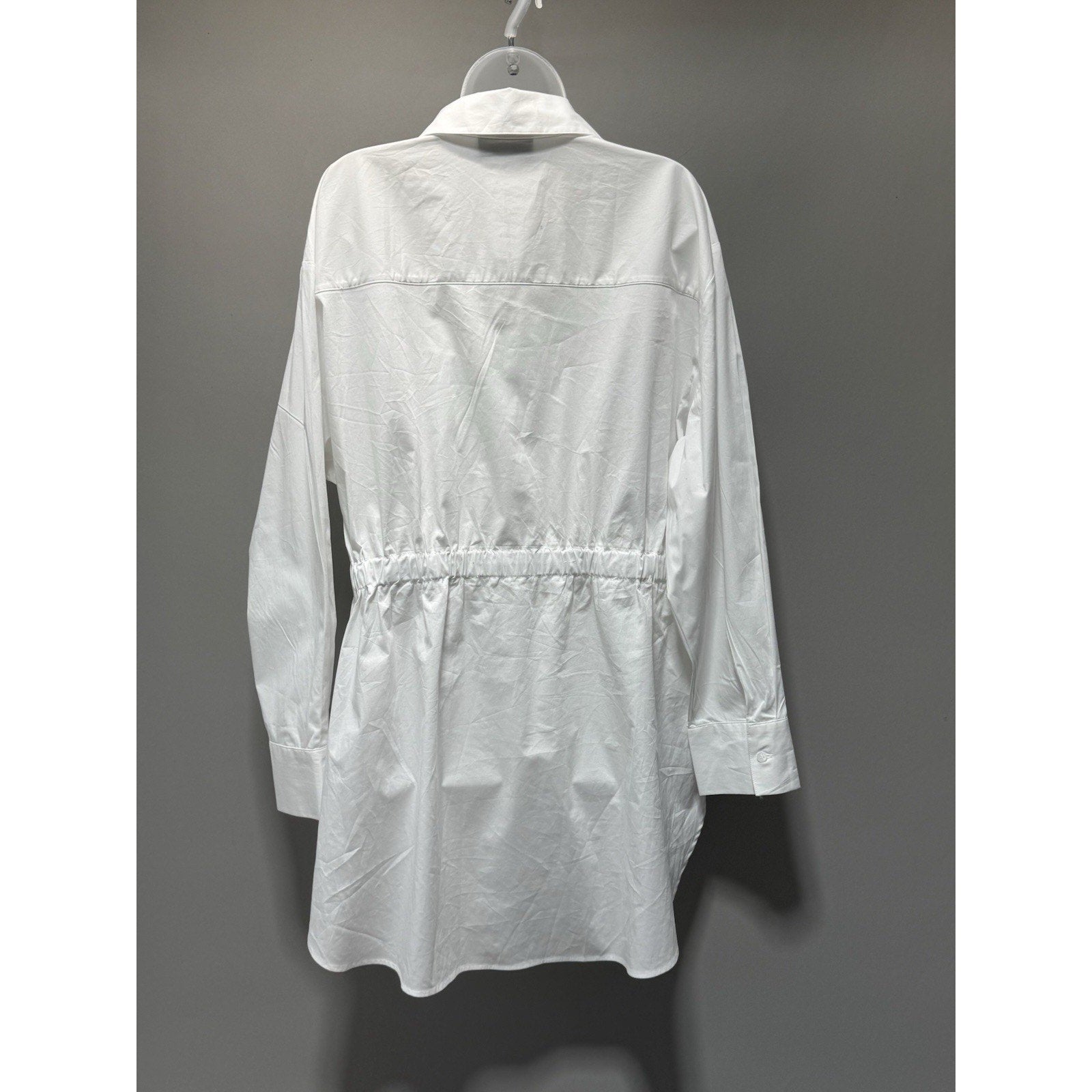 Lane Bryant Womens Button Front Shirt 26 White Long Sleeve Pleated Dip Hem Back