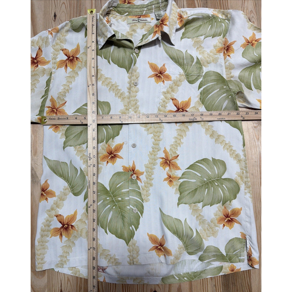 Mens Size XL Tommy Bahama 100% Silk Camp Shirt Yellow Green Foliage