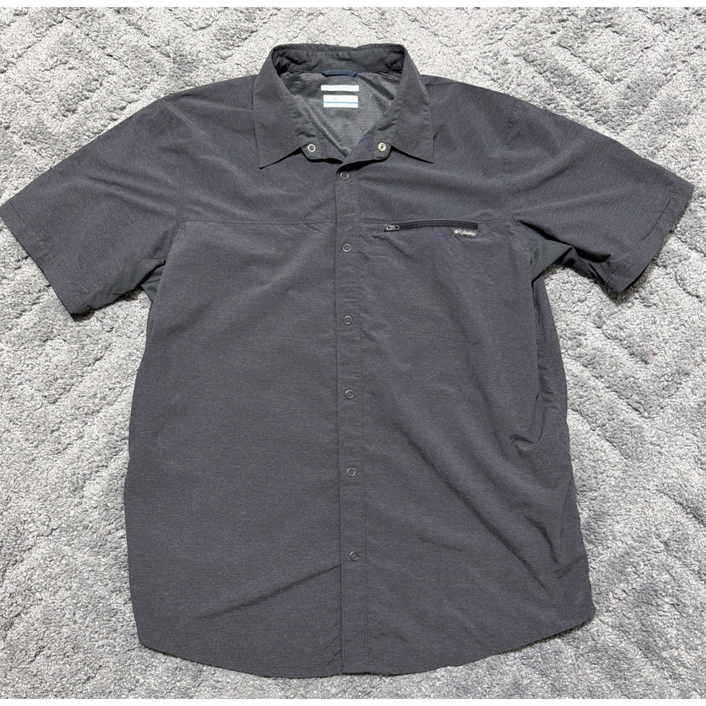 Columbia Omni-Shade Sun Protection Men Gray Short Sleeve Button Up Shirt Sz XL