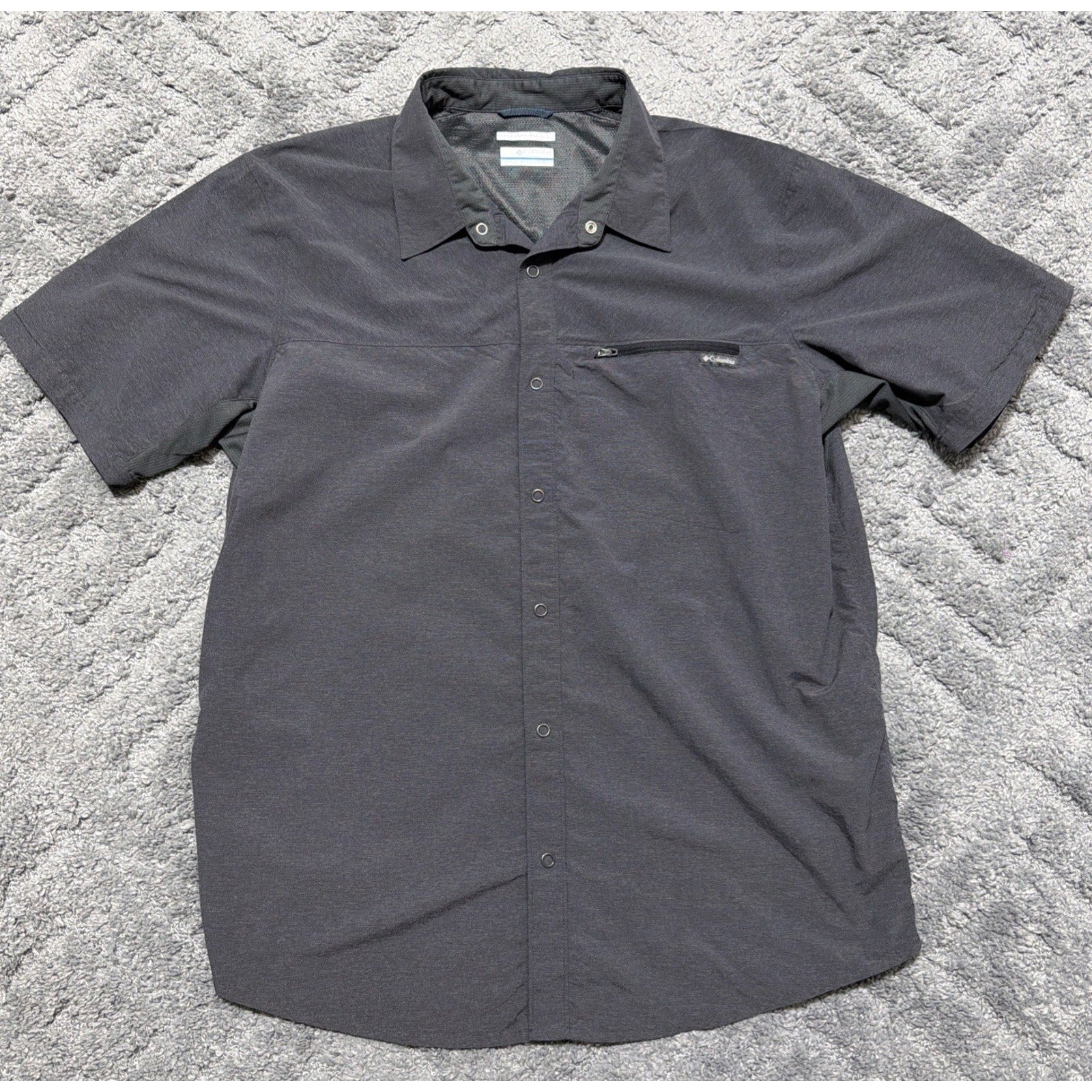 Columbia Omni-Shade Sun Protection Men Gray Short Sleeve Button Up Shirt Sz XL
