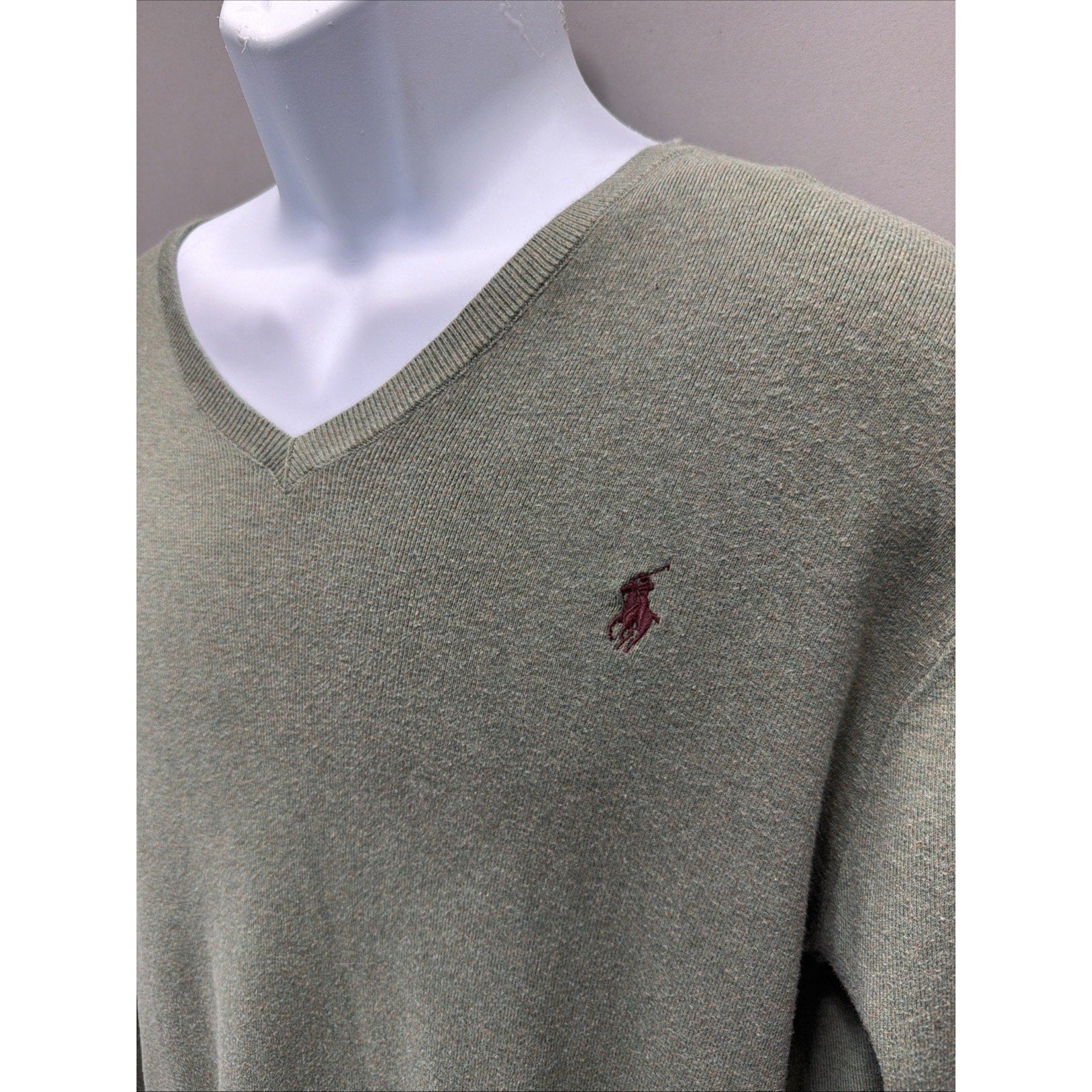 Polo Ralph Lauren Sweater Mens Large Green 100% Pima Cotton V Neck Preppy Casual