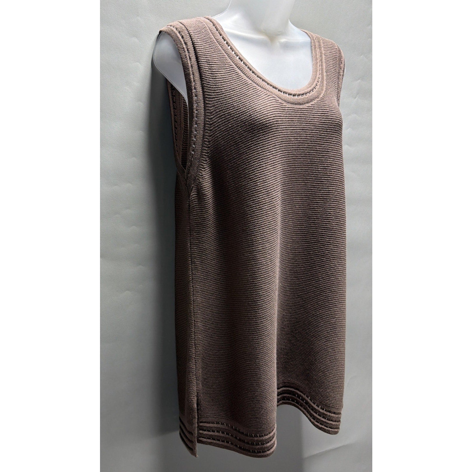 J.Jill Textured-Trim Sweater Tunic Tank Coconut Brown NWT Size M