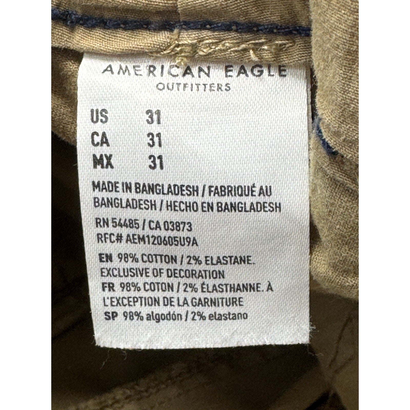 AE AMERICAN EAGLE CLASSIC Khaki CASUAL COTTON Stretch SHORTS MENS SIZE 31 x 10