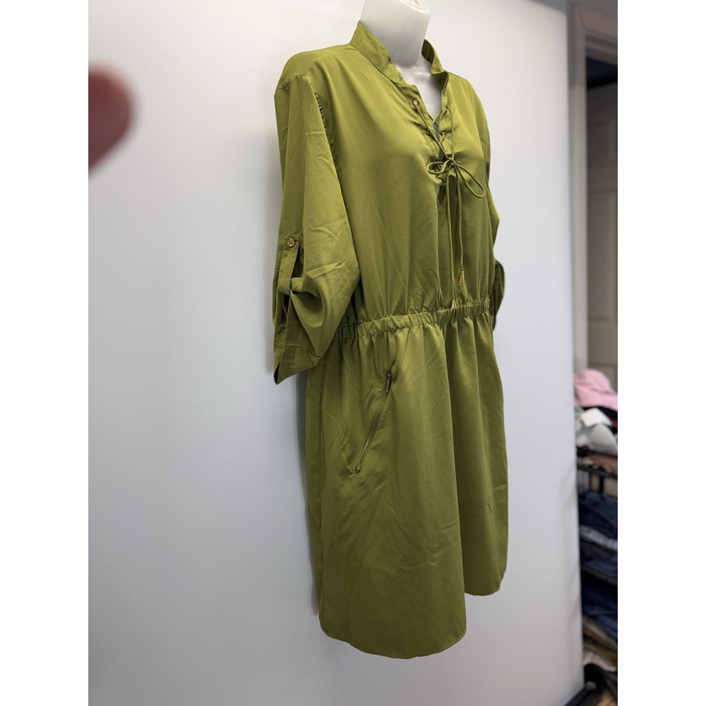 Speed Limit MPH Button Down Olive Green 3/4 Sleeve Women’s Plus 1X