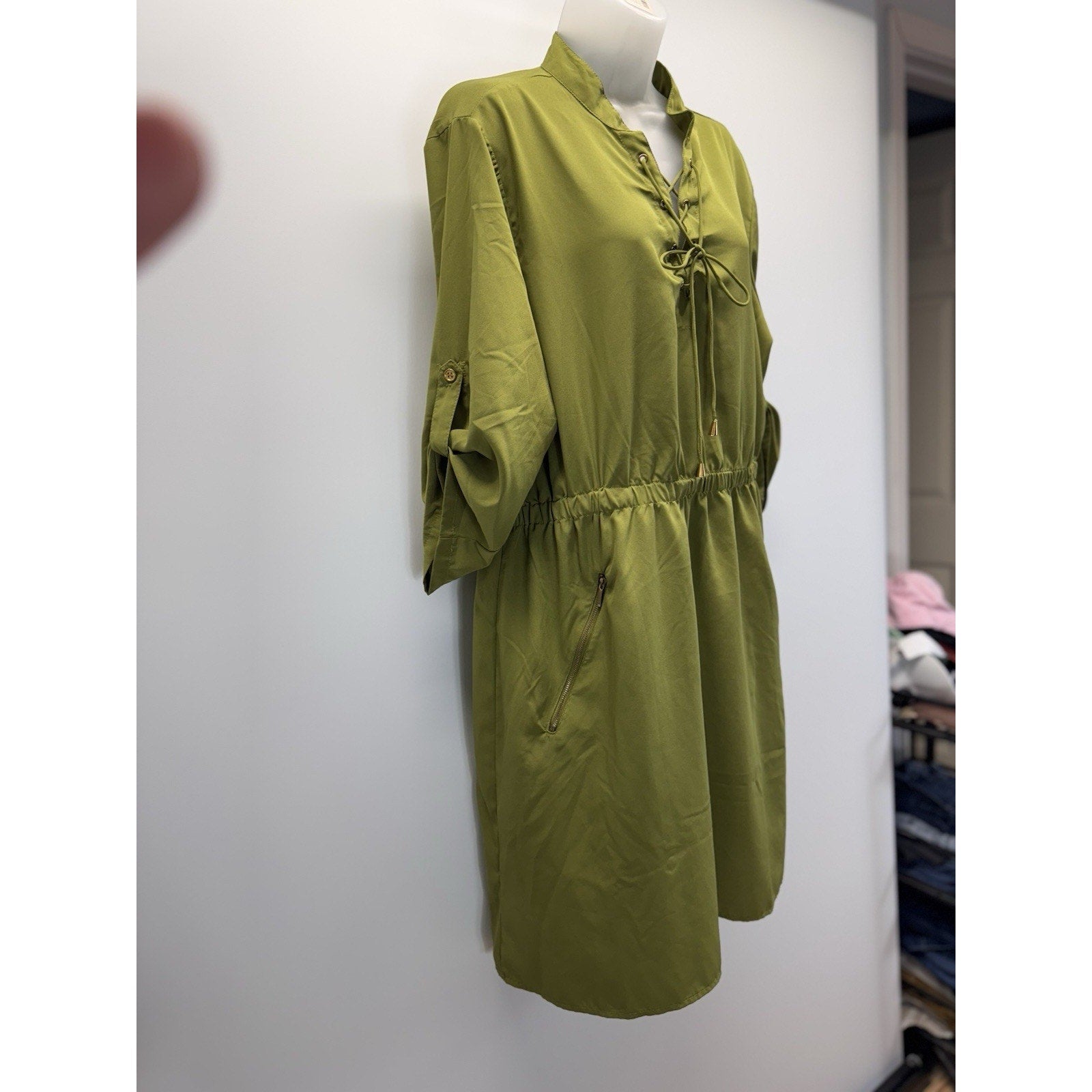 Speed Limit MPH Button Down Olive Green 3/4 Sleeve Women’s Plus 1X