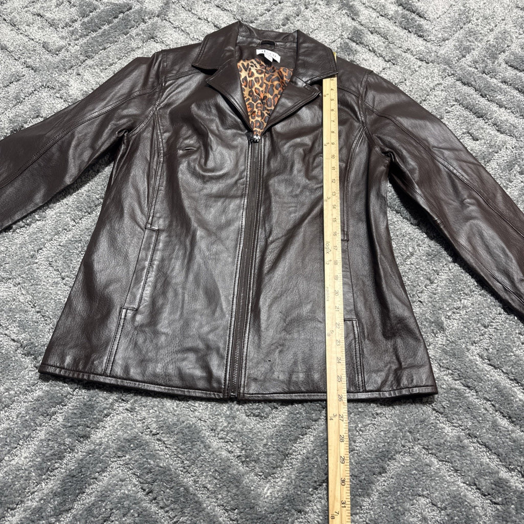 Denim & Co D&CO Leather Ladies Brown Motorcycle Jacket, Size S Style A201535,