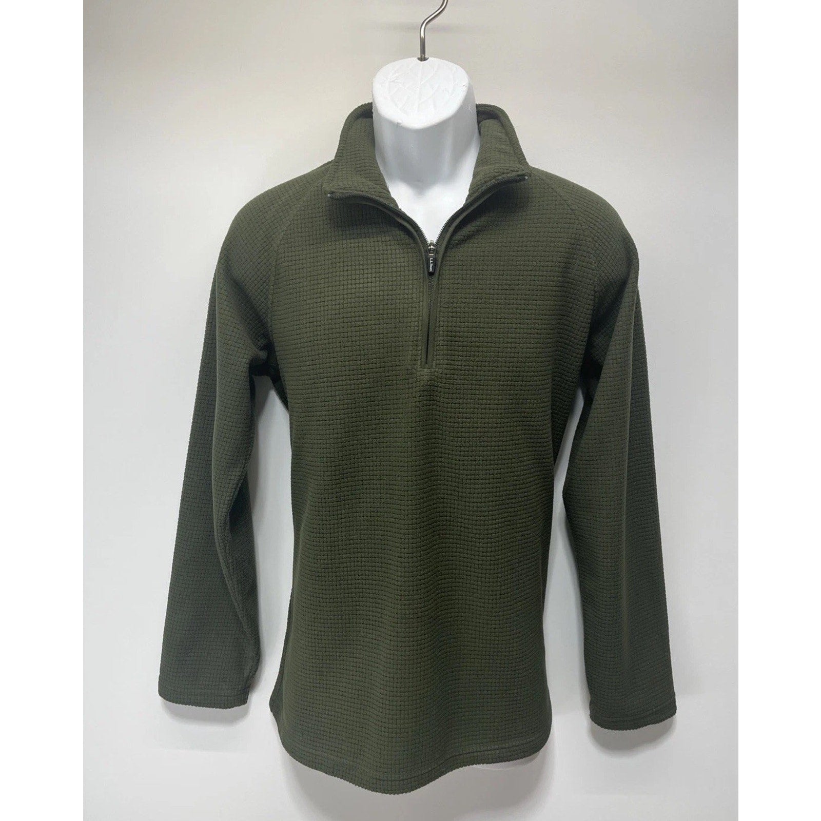 LL Bean Men's 1/4-Zip Long-Sleeved Pullover Size Small Green Waffle-Knit