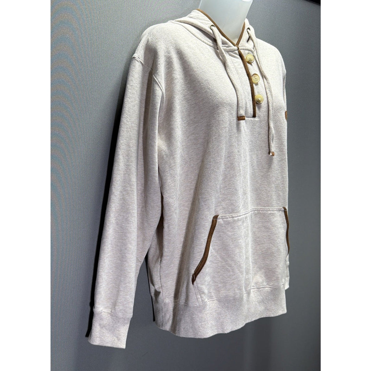 Ariat Womens REAL Elevated Oatmeal Button Henley Pullover Hoodie Sweatshirt L