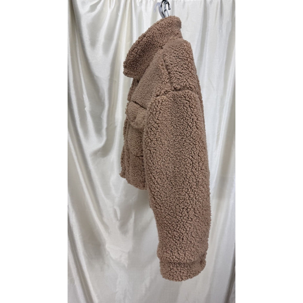 Anna Cai Sherpa Brown Cropped Teddy Bear Jacket Size Medium NWT