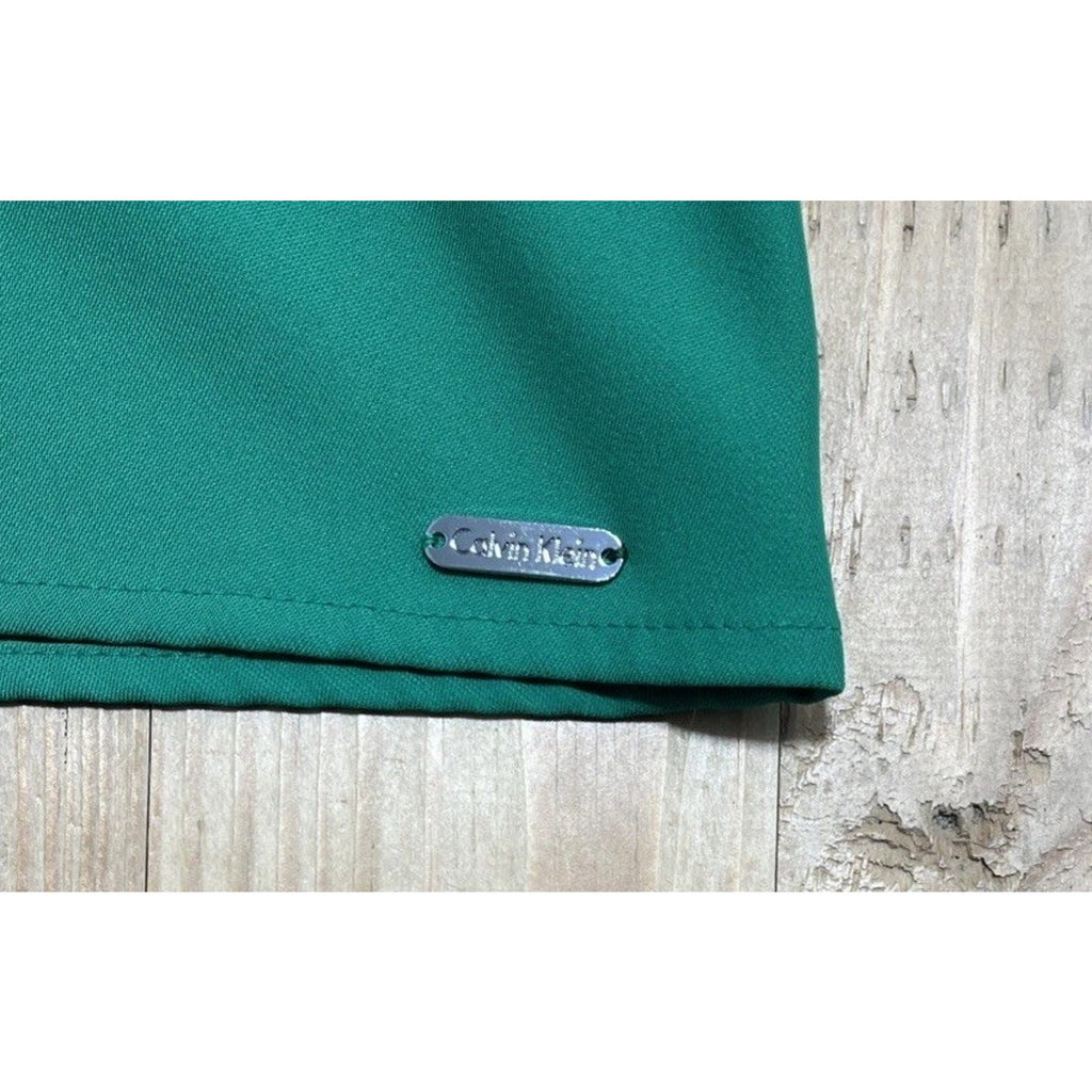 Calvin Klein Green Black Trim Long Sleeve V-Neck Womens Tunic Top Size 16