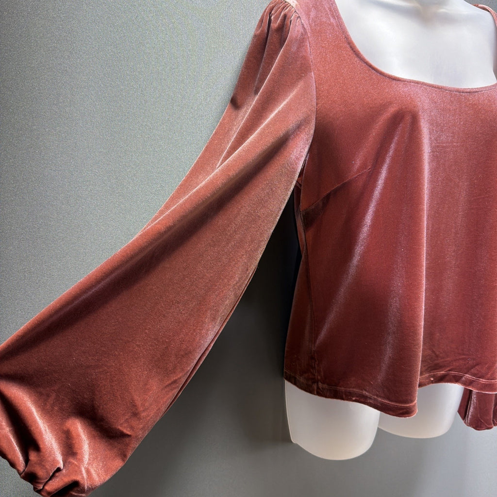 Gentle Fawn Ariana Velvet Scoop Neck Puff Sleeve Top Sz L NWT Velvet Rose Stretc